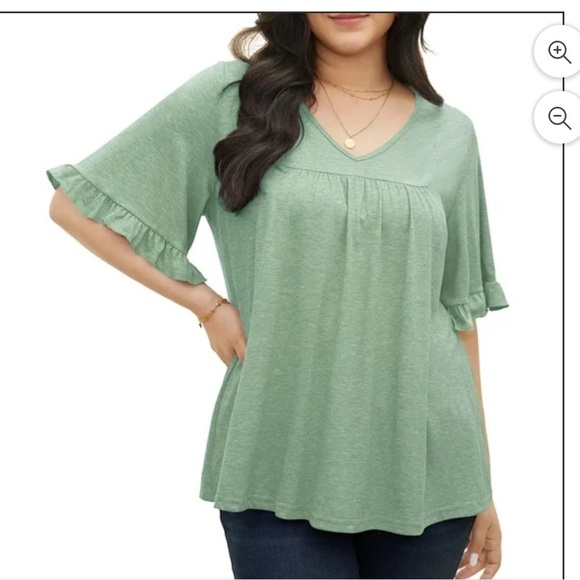 BloomChic Plus Size 2XL Solid Gathered Ruffle Trim Flounce Sleeve T-shirt us18 - Picture 4 of 5